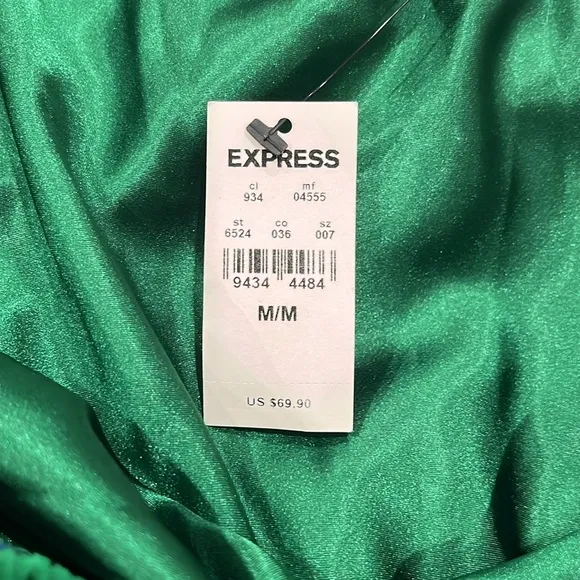 Express strapless belted royal blue and emerald green striped short dress M