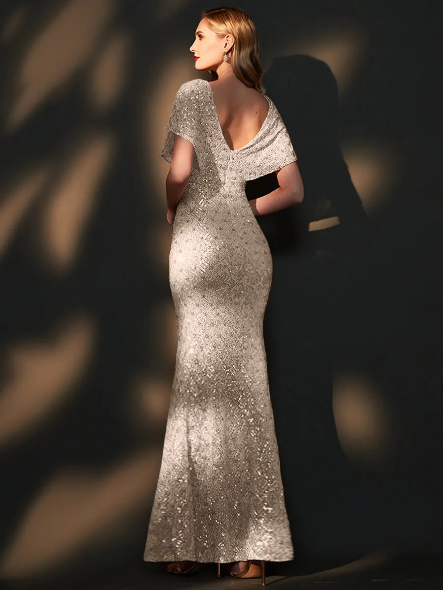 [Final Sale] Apricot Grey Batwing Sleeves Maxi Mermaid Formal Gown