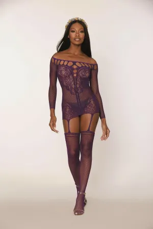 Fishnet & Scalloped Lace Garter Dress