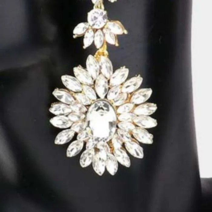 Floral Marquise Clear Stone Cluster Dangle Evening Earrings