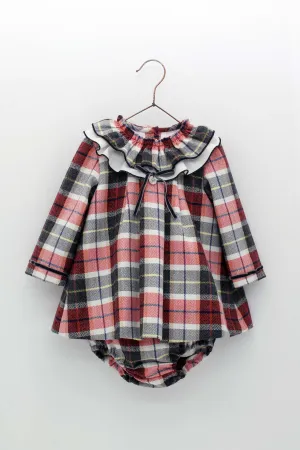 FOQUE Beige & Red Check Baby Girls Dress & Knickers - CLEARANCE SALE