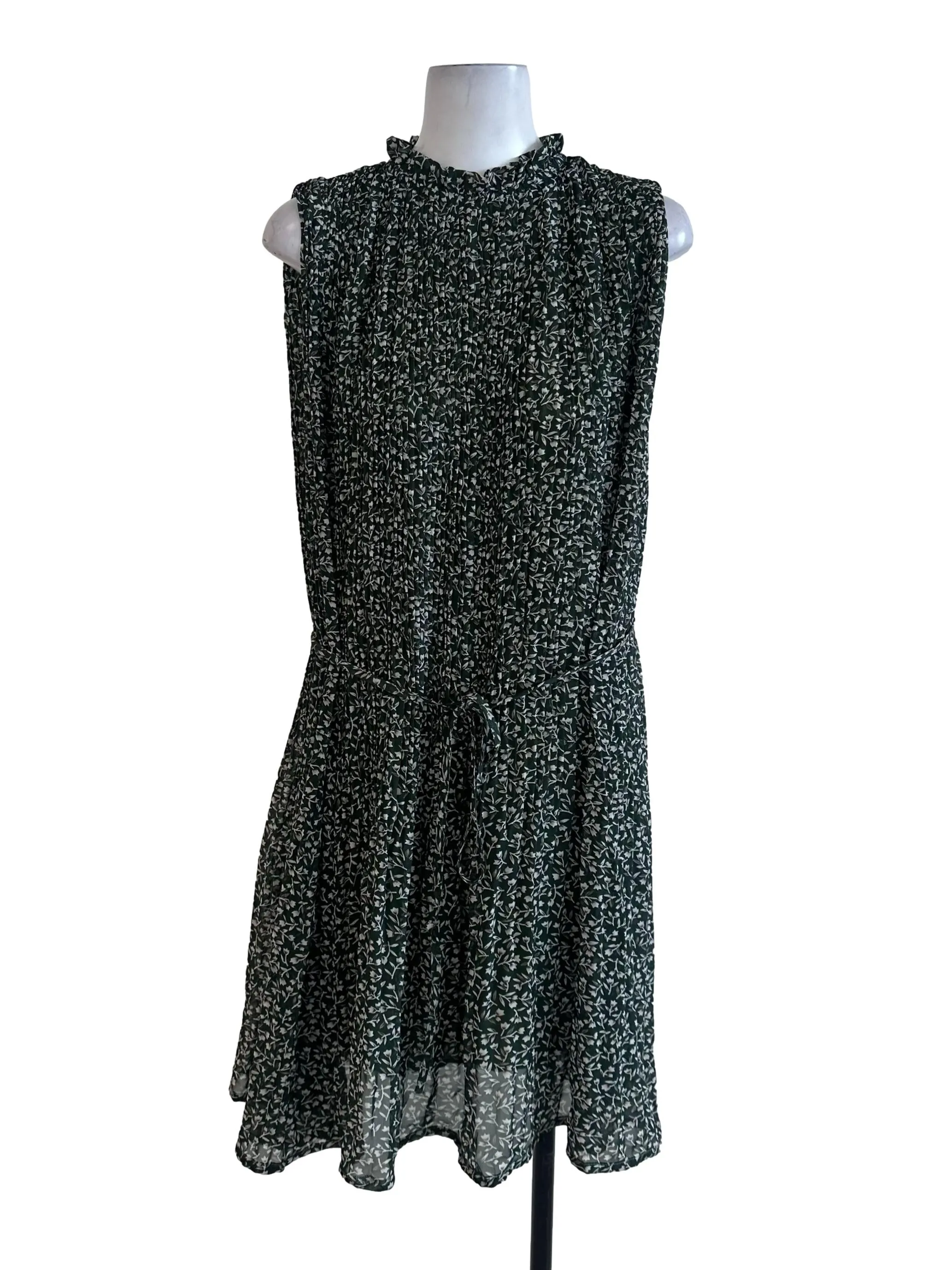 Forest Green Floral Pleated Dress