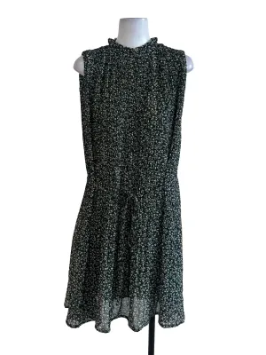 Forest Green Floral Pleated Dress