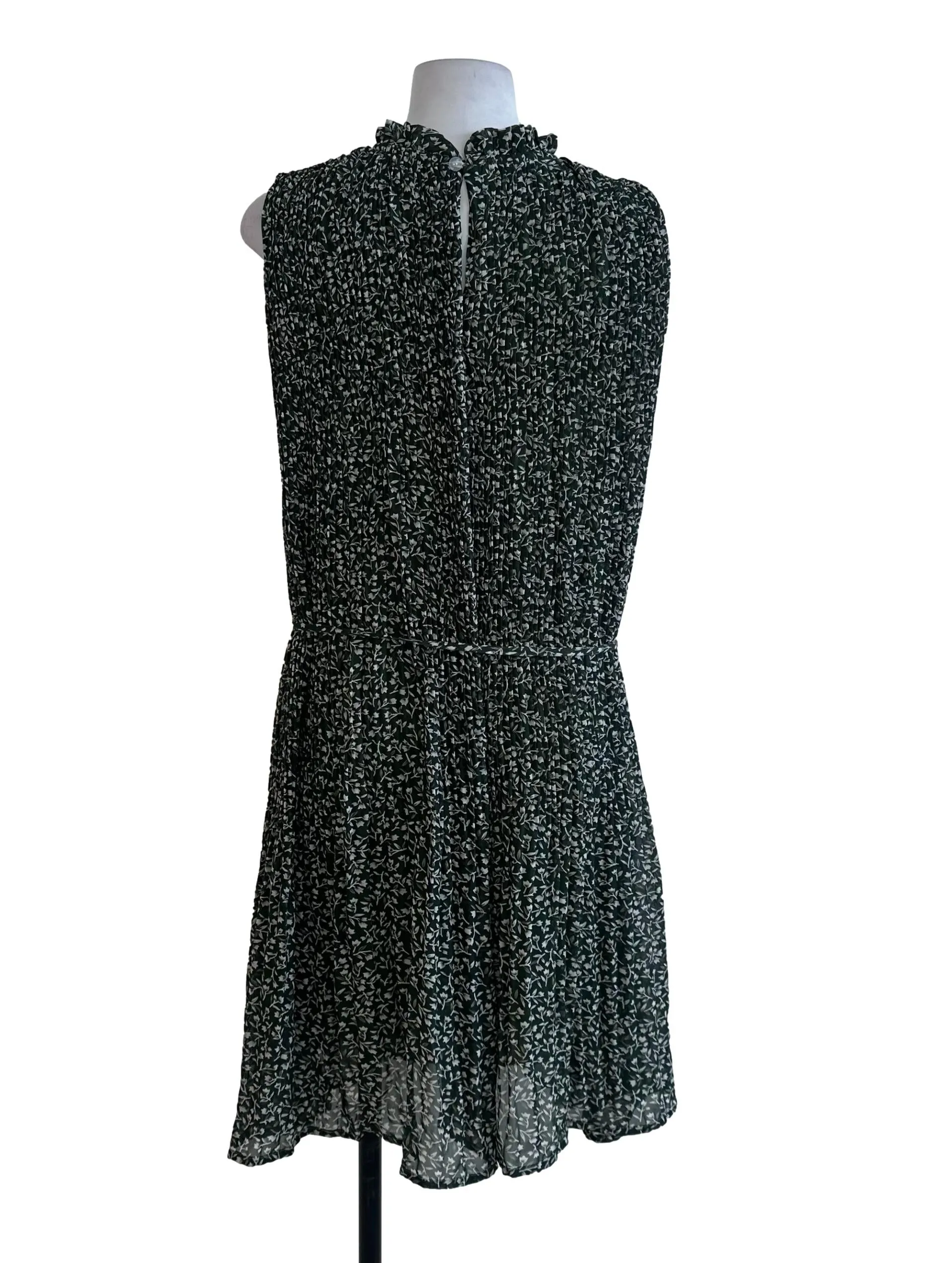 Forest Green Floral Pleated Dress