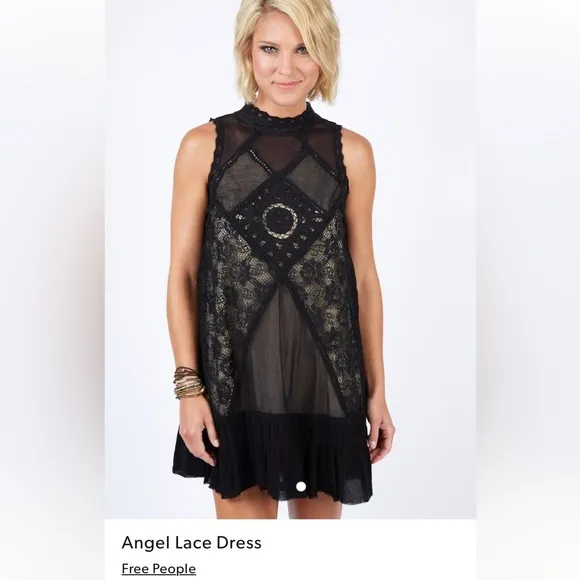 Free People Angel Lace Dress fully lined black.
