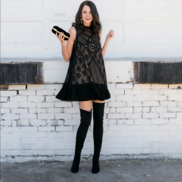 Free People Angel Lace Dress fully lined black.