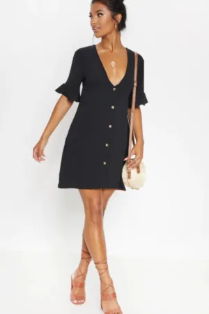 Frill Hem Black Mini Dress