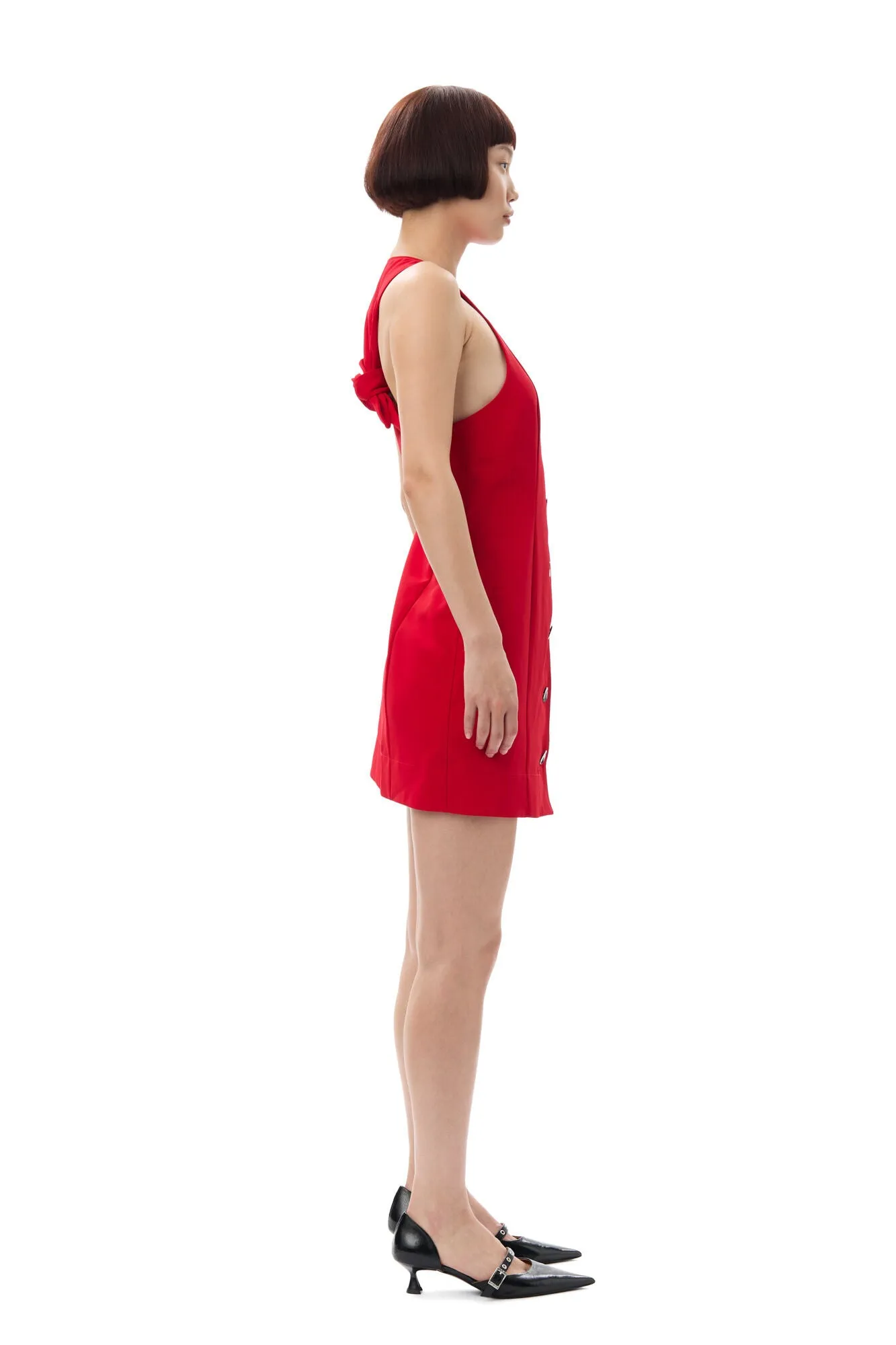 Ganni Light Twill Suiting Mini Dress in Barbados Cherry