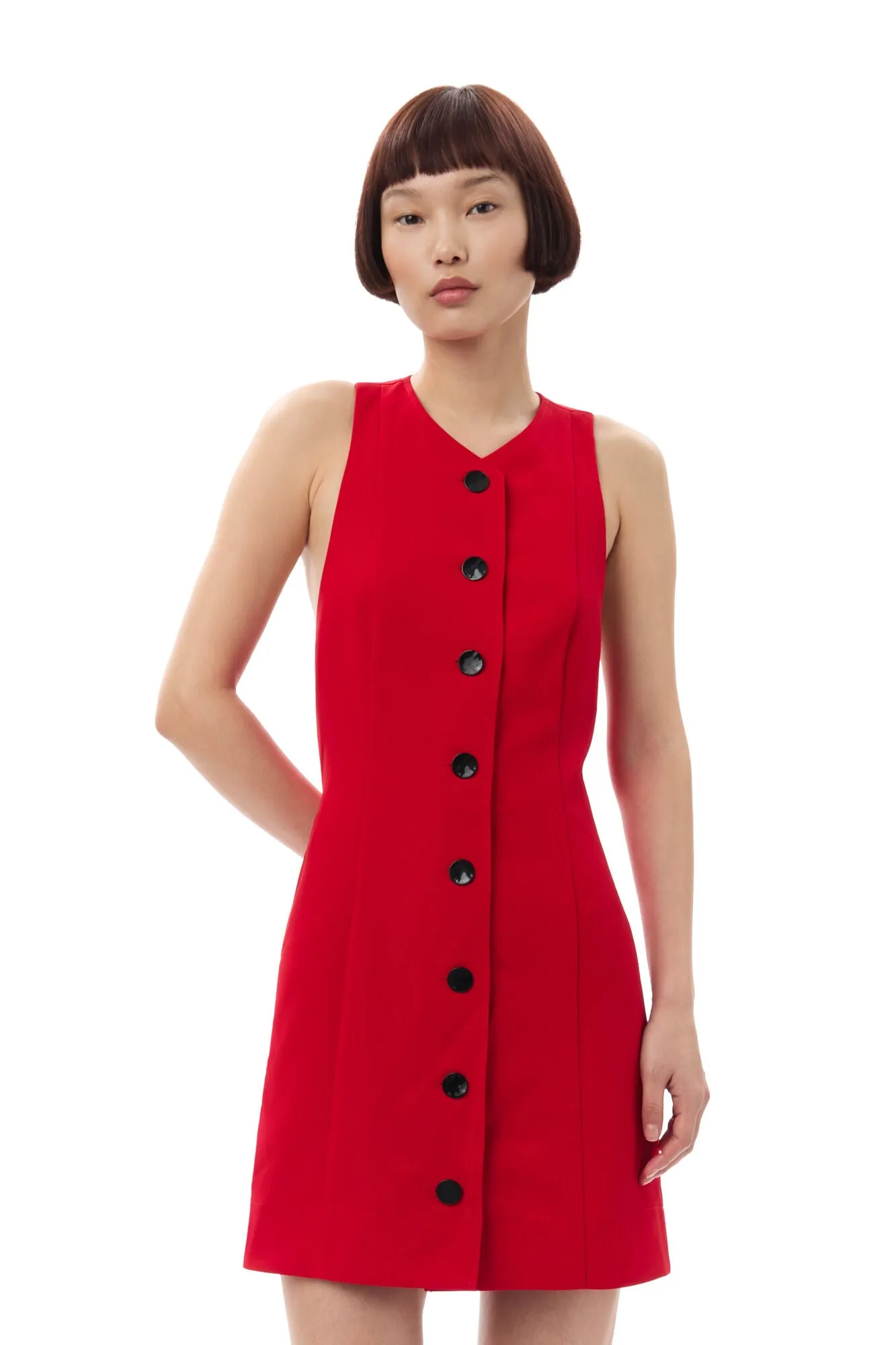 Ganni Light Twill Suiting Mini Dress in Barbados Cherry