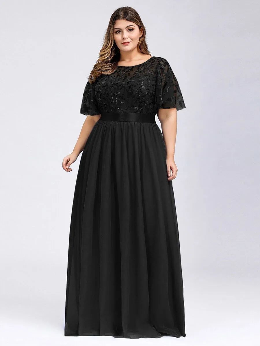 Georgia flutter sleeve leaf patterned tulle bridesmaid dress darker colors