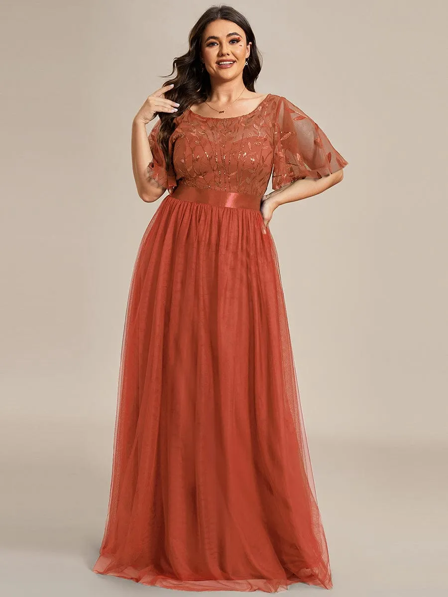 Georgia flutter sleeve leaf patterned tulle bridesmaid dress darker colors