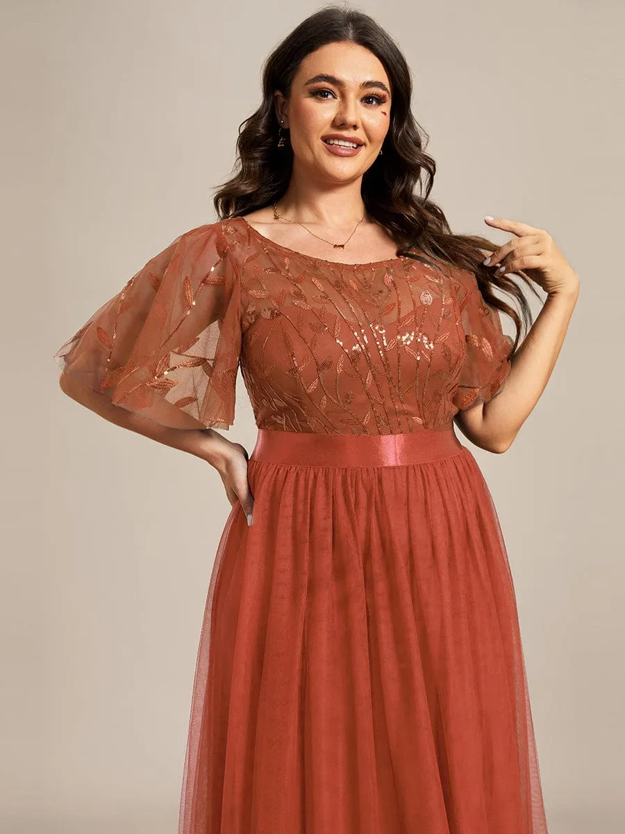 Georgia flutter sleeve leaf patterned tulle bridesmaid dress darker colors