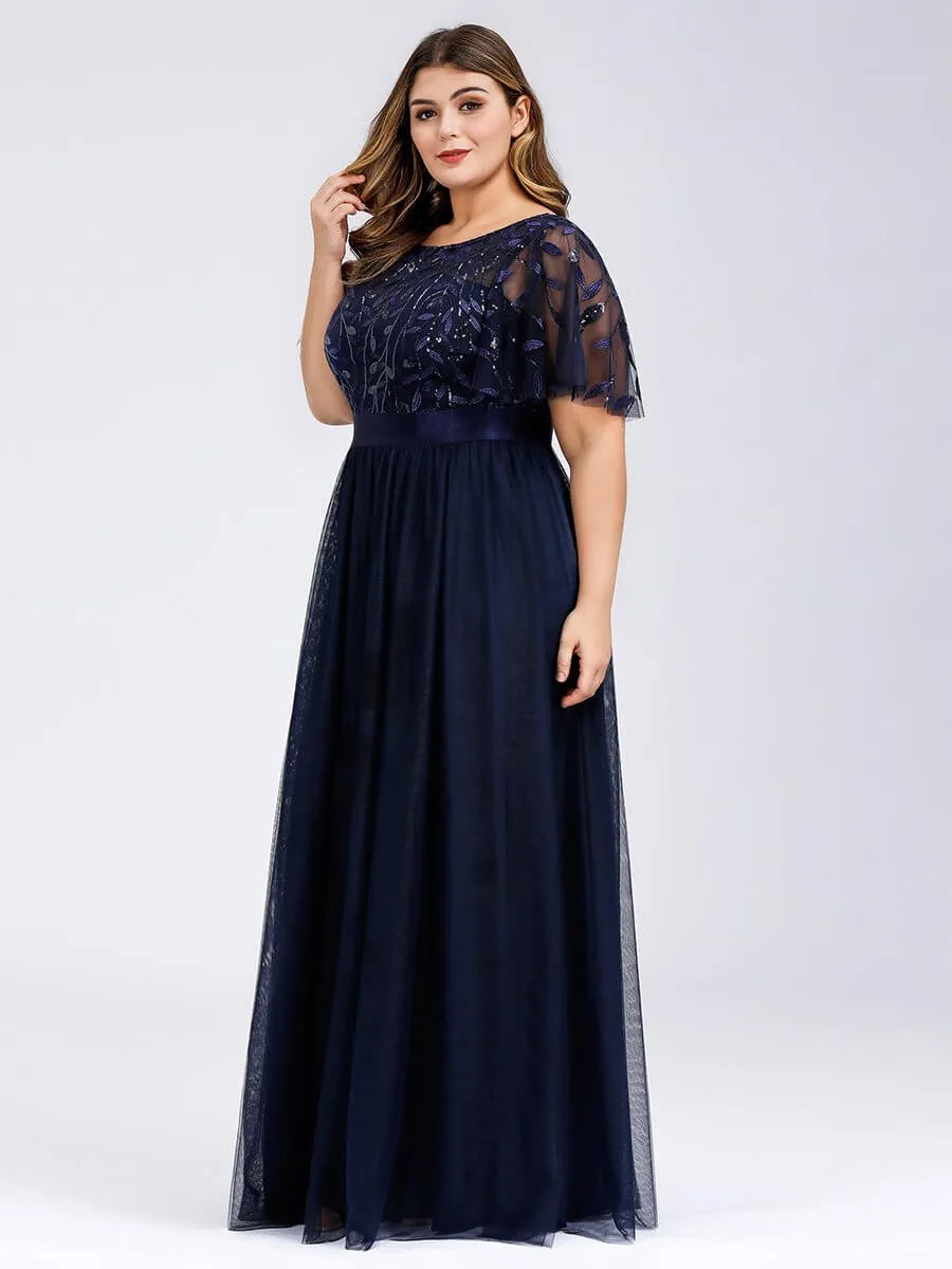 Georgia flutter sleeve leaf patterned tulle bridesmaid dress darker colors
