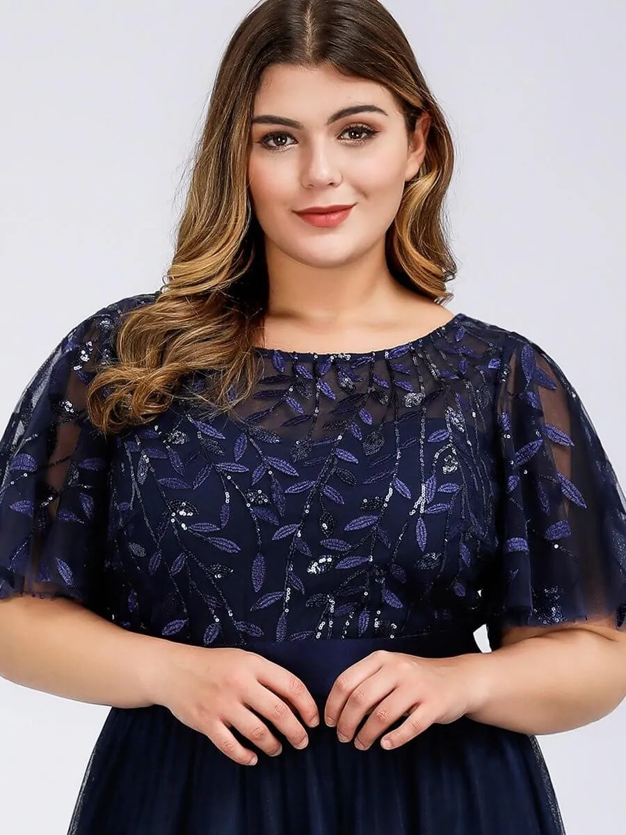 Georgia flutter sleeve leaf patterned tulle bridesmaid dress darker colors