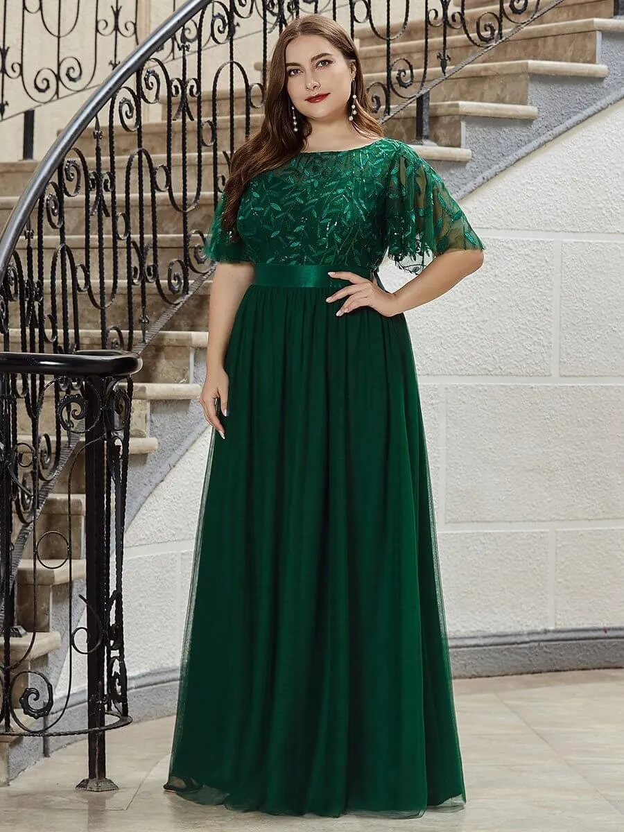 Georgia flutter sleeve leaf patterned tulle bridesmaid dress darker colors