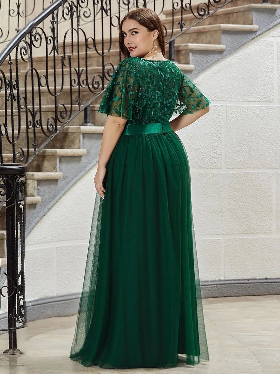 Georgia flutter sleeve leaf patterned tulle bridesmaid dress darker colors