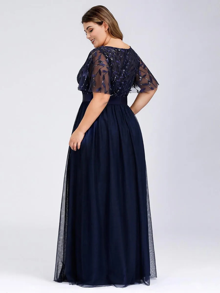 Georgia flutter sleeve leaf patterned tulle bridesmaid dress darker colors