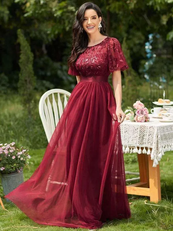 Georgia flutter sleeve leaf patterned tulle bridesmaid dress darker colors