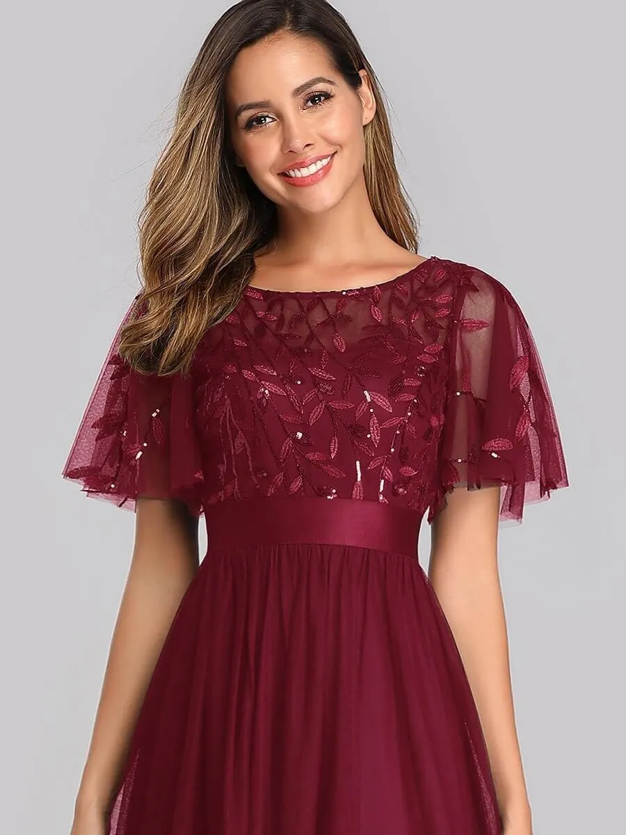 Georgia flutter sleeve leaf patterned tulle bridesmaid dress darker colors