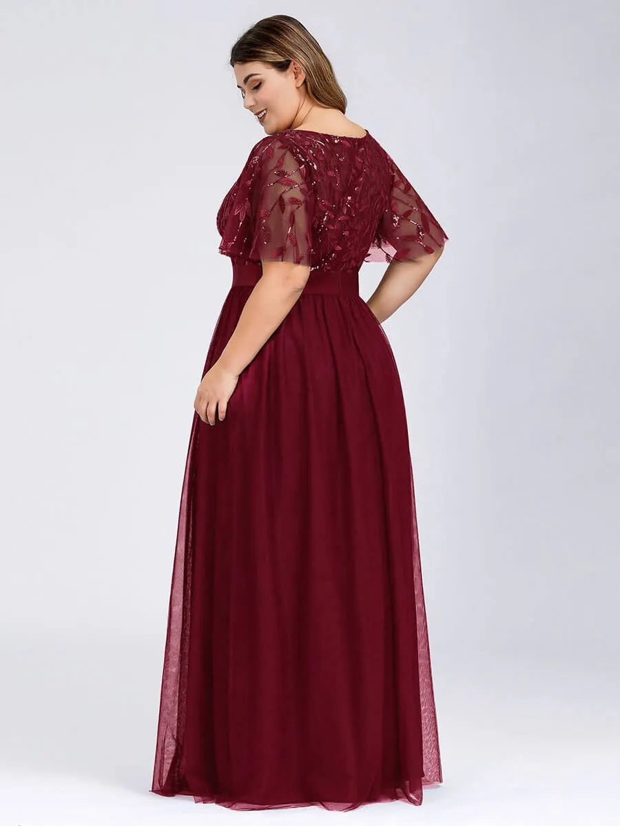 Georgia flutter sleeve leaf patterned tulle bridesmaid dress darker colors