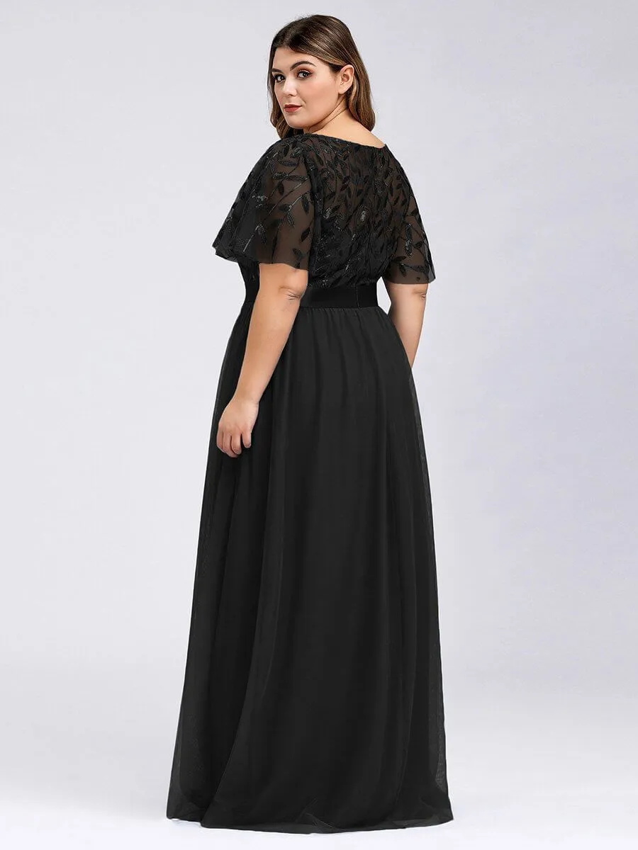 Georgia flutter sleeve leaf patterned tulle bridesmaid dress darker colors