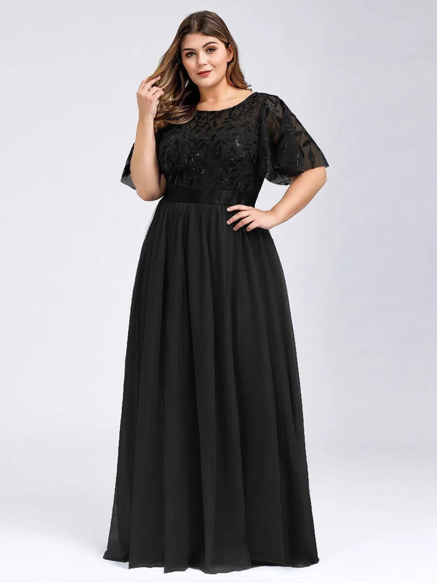 Georgia flutter sleeve leaf patterned tulle bridesmaid dress darker colors