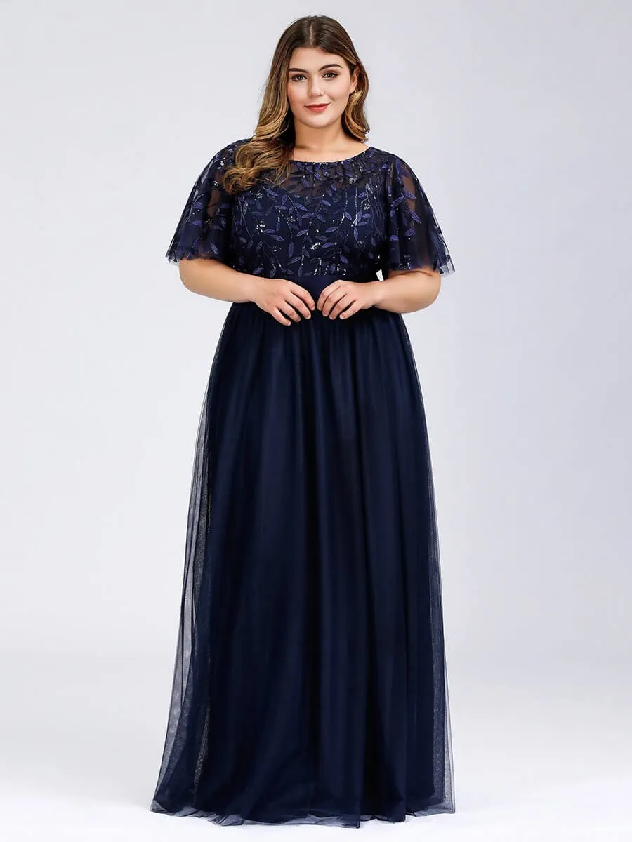 Georgia flutter sleeve leaf patterned tulle bridesmaid dress darker colors