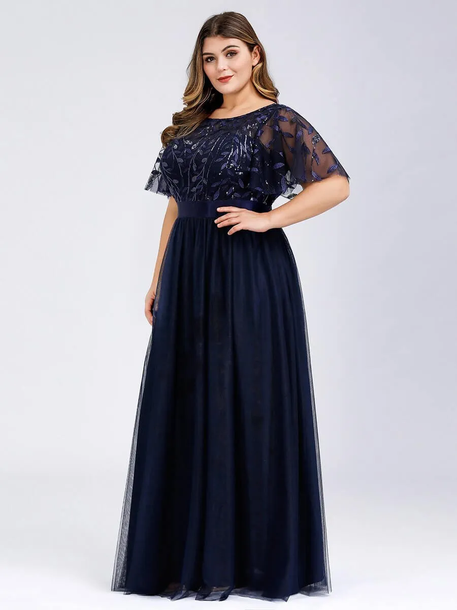 Georgia flutter sleeve leaf patterned tulle bridesmaid dress darker colors