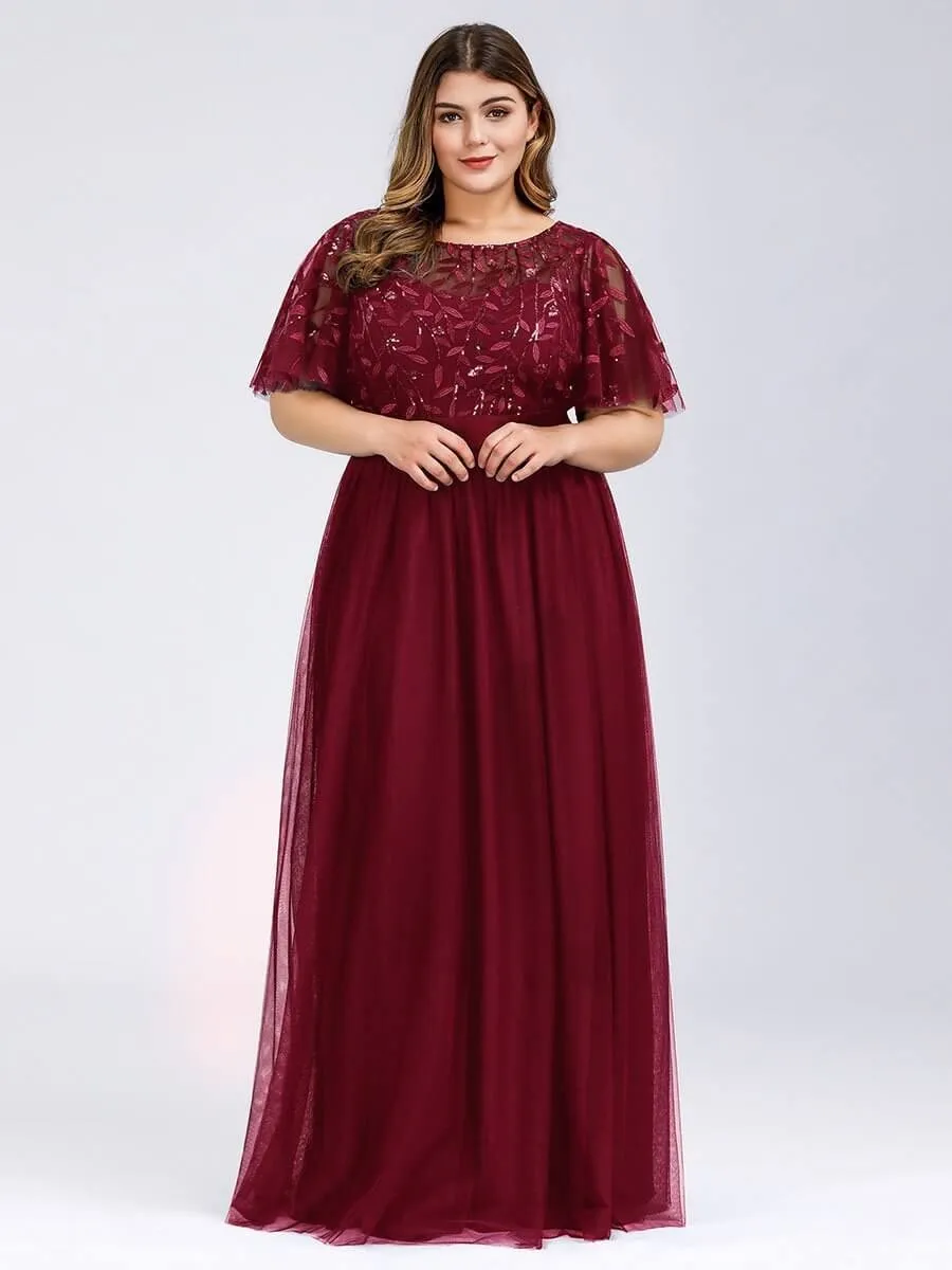 Georgia flutter sleeve leaf patterned tulle bridesmaid dress darker colors