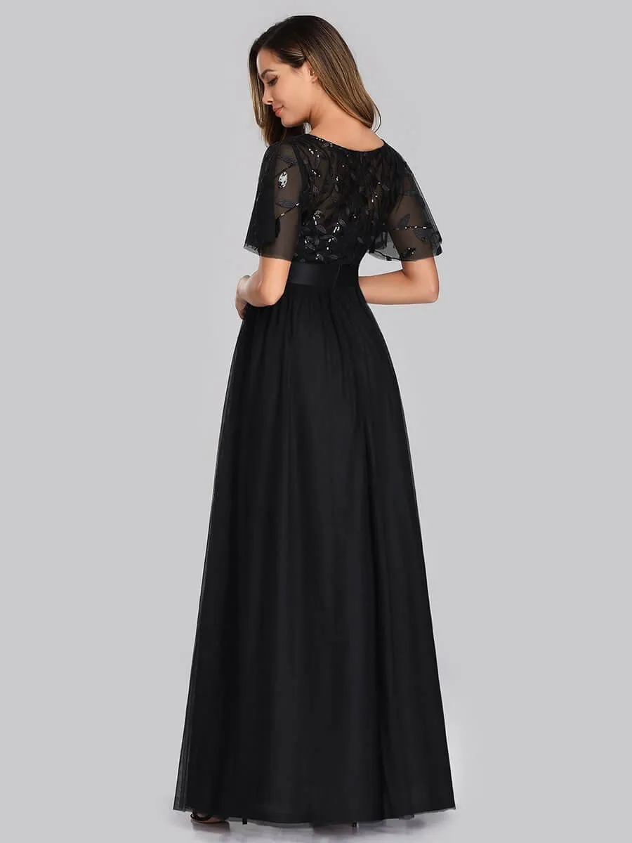 Georgia flutter sleeve leaf patterned tulle bridesmaid dress darker colors