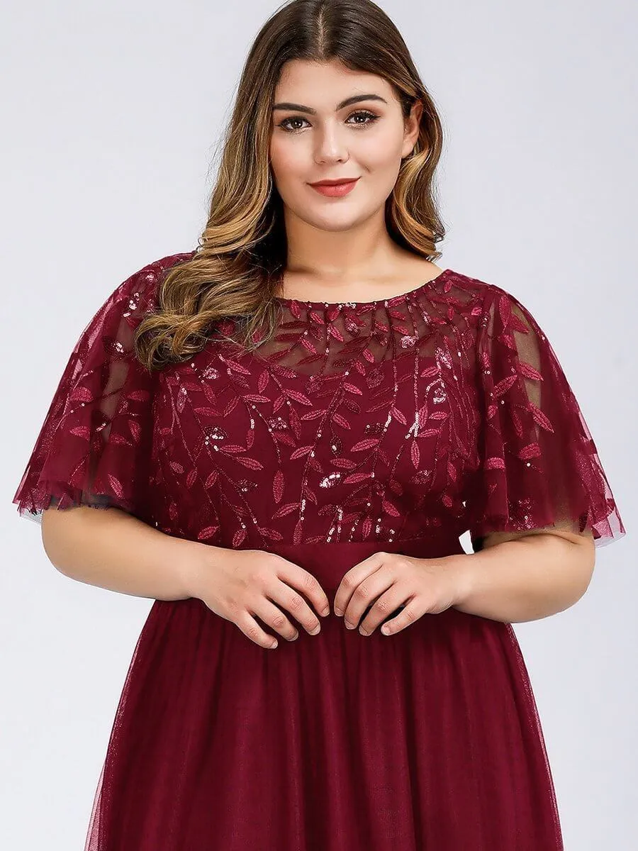 Georgia flutter sleeve leaf patterned tulle bridesmaid dress darker colors