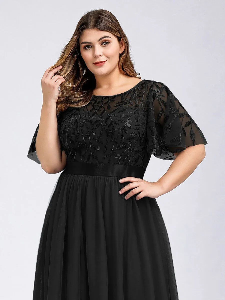 Georgia flutter sleeve leaf patterned tulle bridesmaid dress darker colors