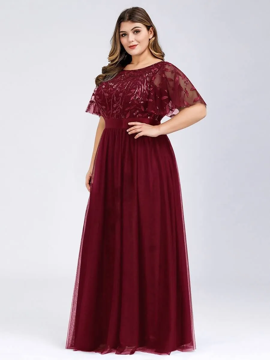 Georgia flutter sleeve leaf patterned tulle bridesmaid dress darker colors