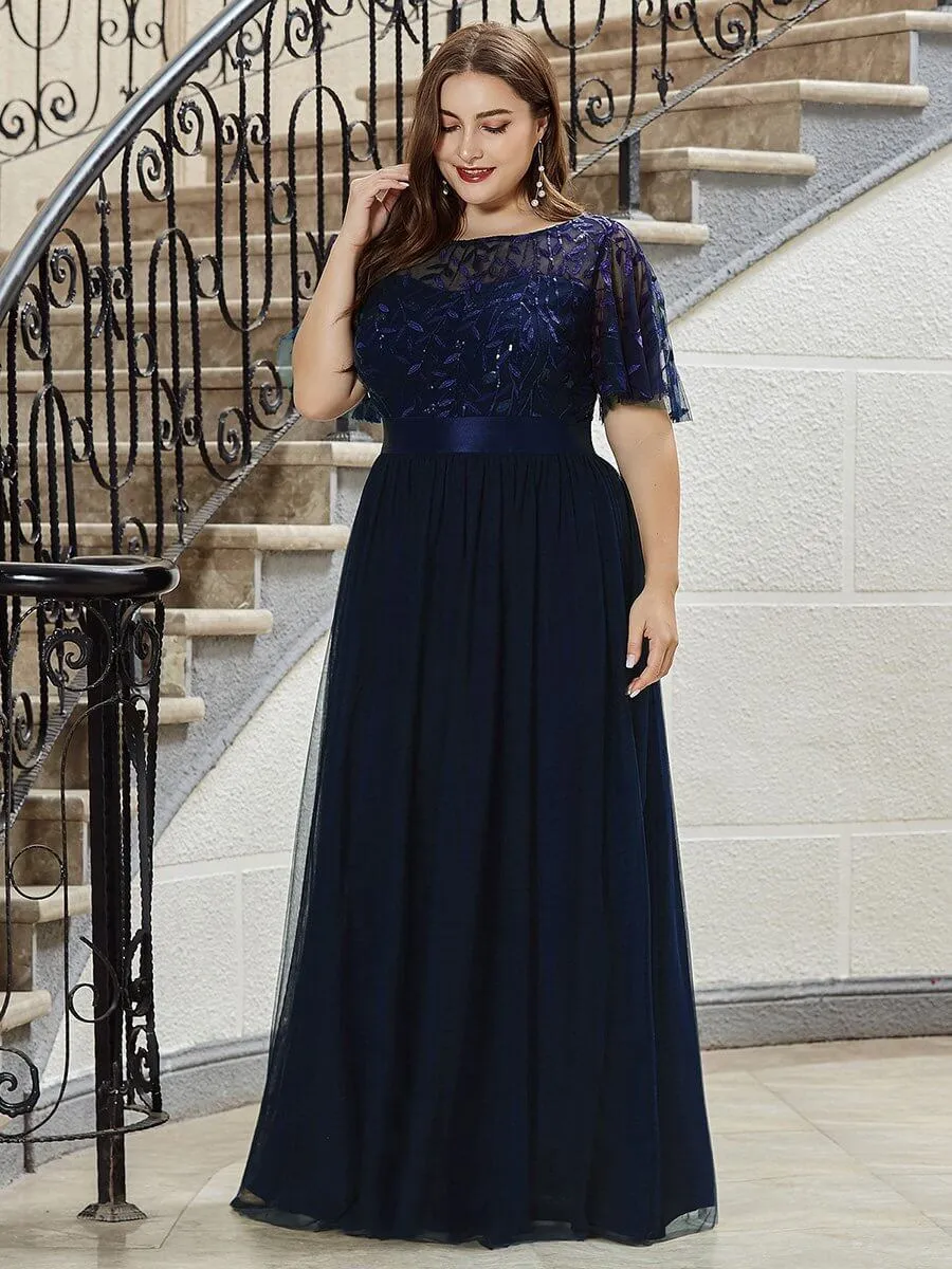 Georgia flutter sleeve leaf patterned tulle bridesmaid dress darker colors