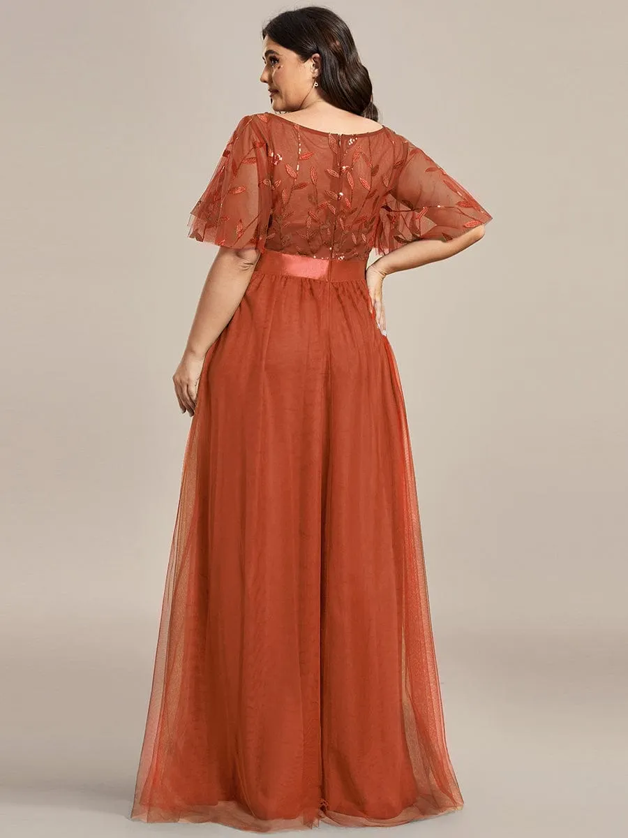 Georgia flutter sleeve leaf patterned tulle bridesmaid dress darker colors
