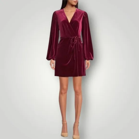Gianni Bini Leighton Velvet  Surplice V-Neck Long Sleeve Wrap Dress