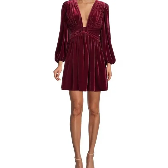 Gianni Bini Mariah 3/4 Sleeve Plunging V-Neck Velvet A-Line Dress
