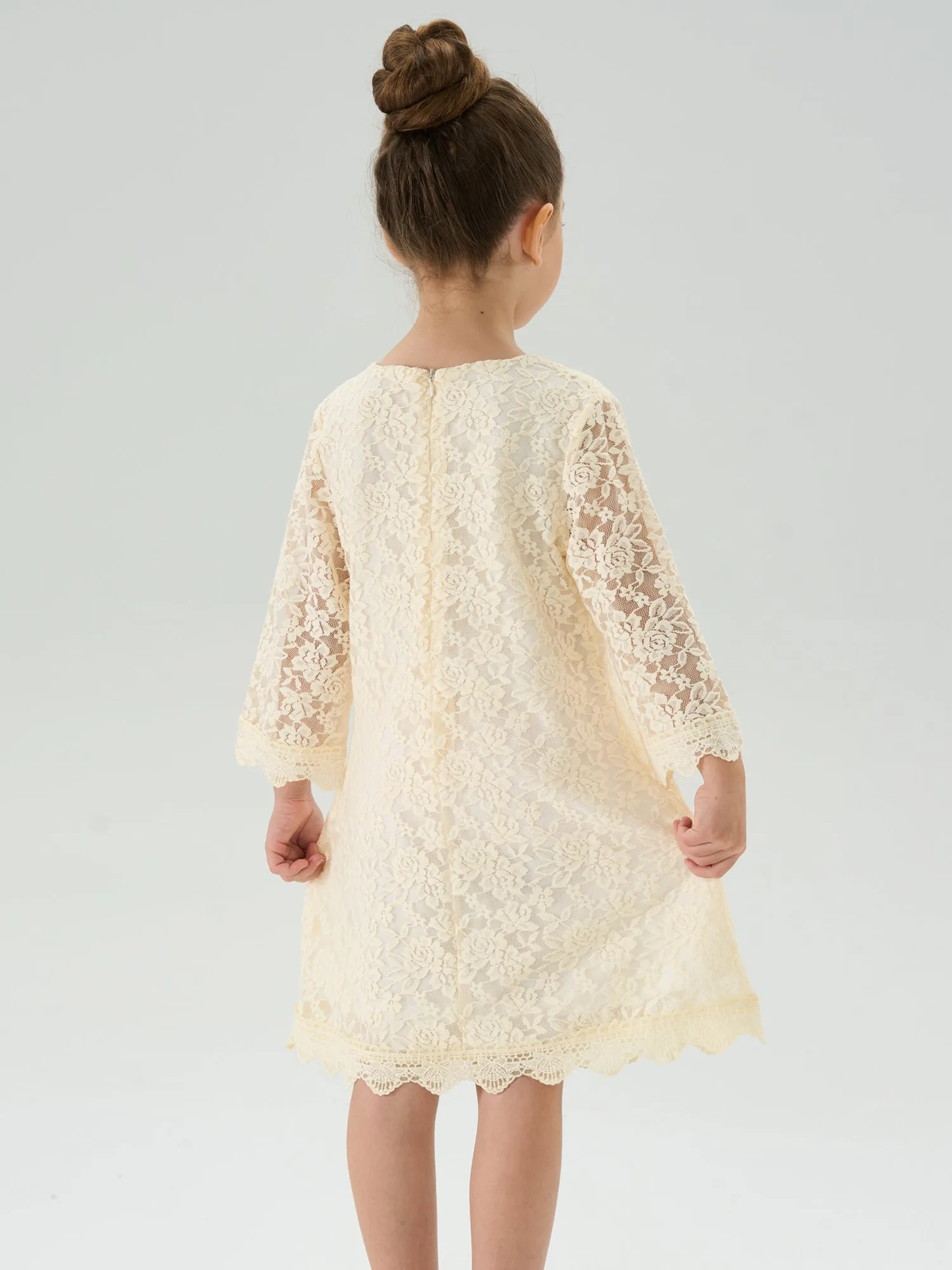 Girls' Boho Floral Lace Scalloped Hem Dress