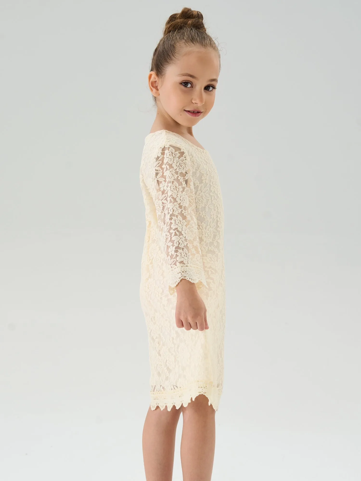 Girls' Boho Floral Lace Scalloped Hem Dress