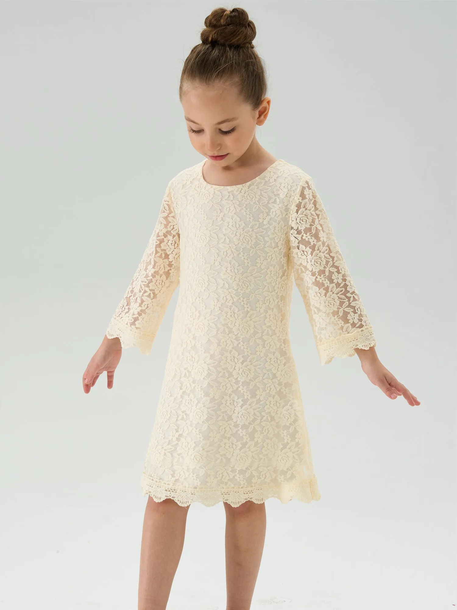 Girls' Boho Floral Lace Scalloped Hem Dress