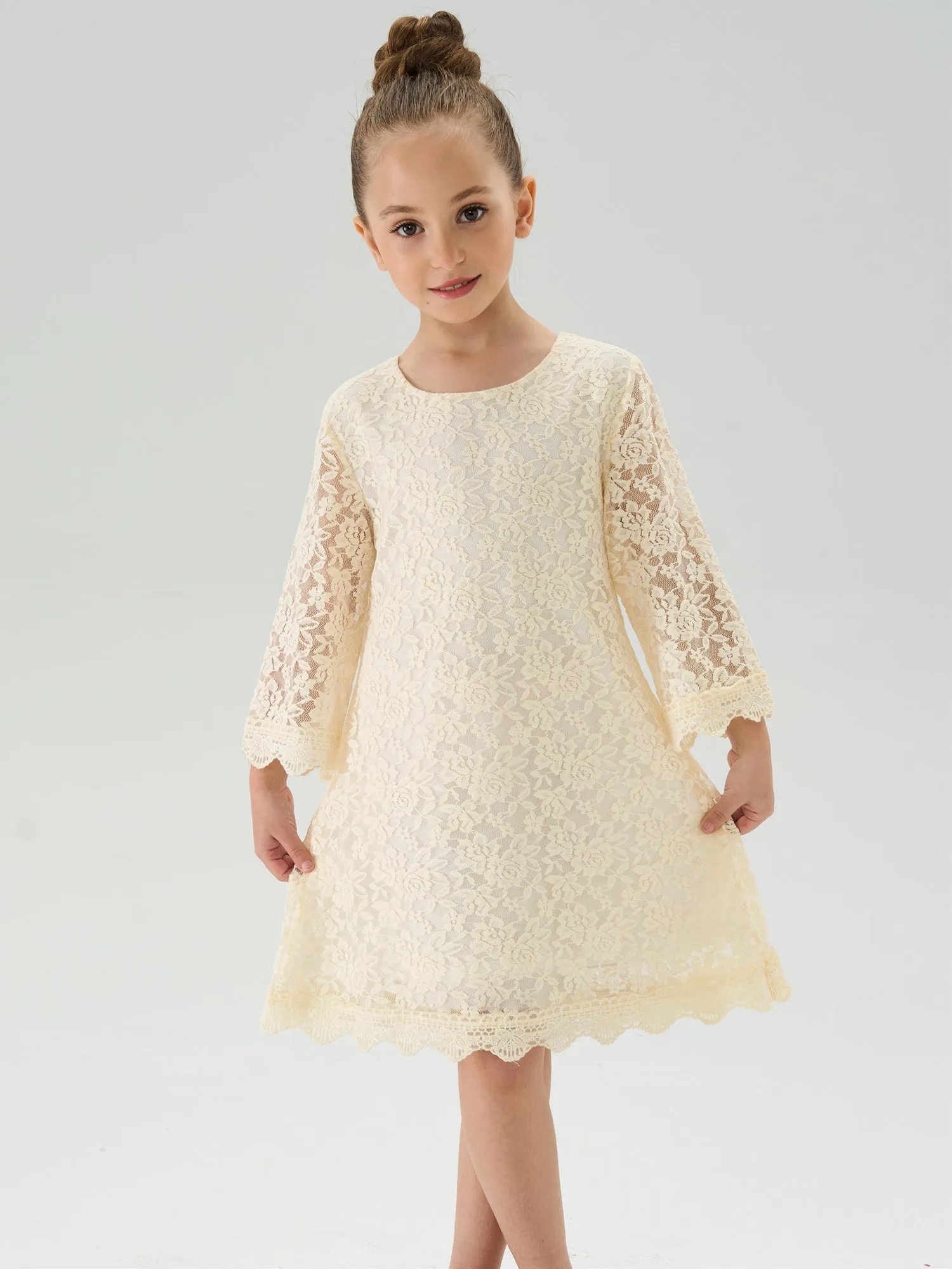 Girls' Boho Floral Lace Scalloped Hem Dress