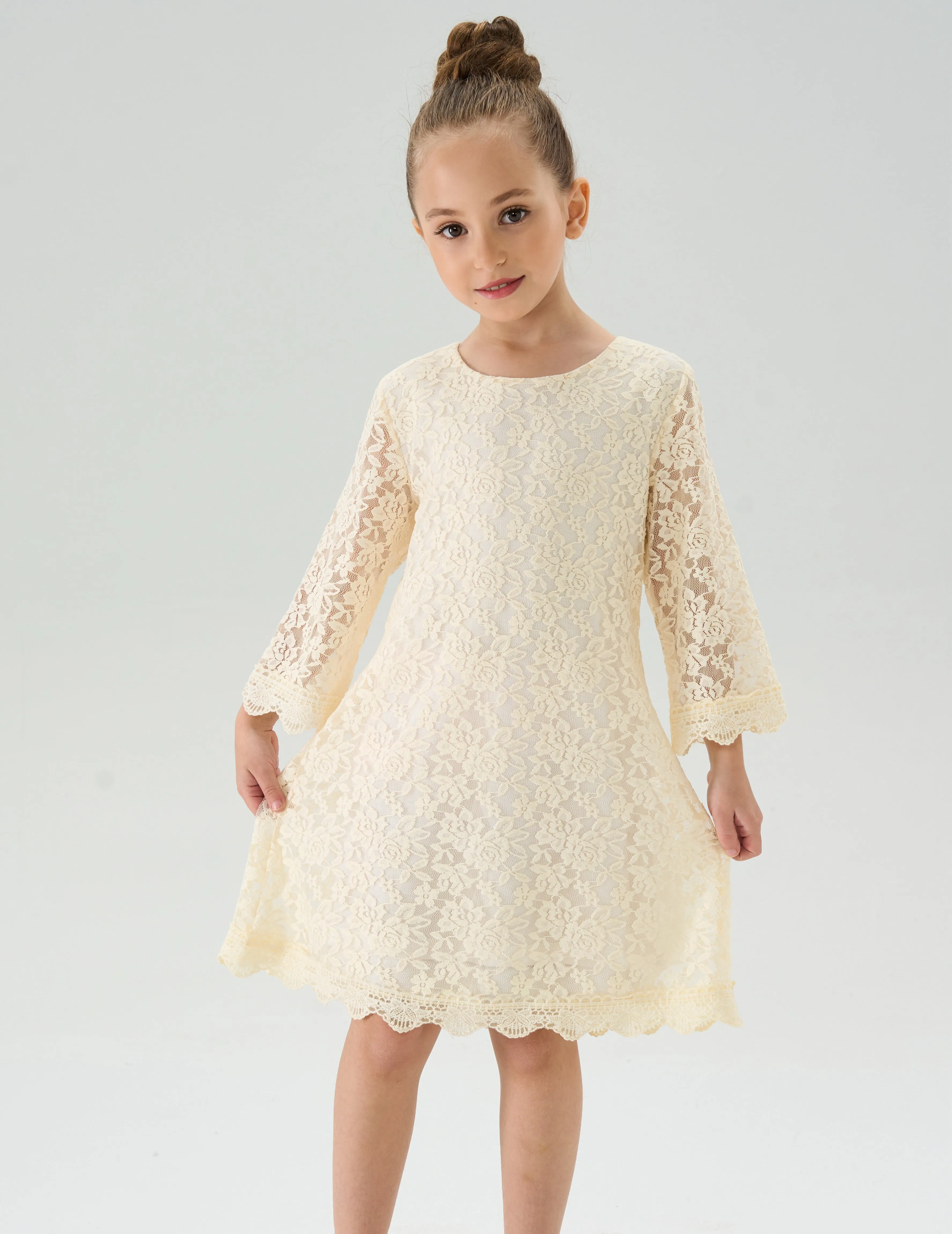 Girls' Boho Floral Lace Scalloped Hem Dress