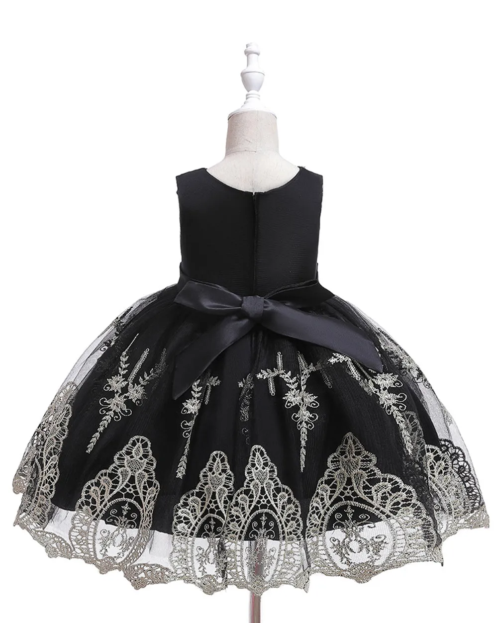 Girls Sleeveless Embroidered Wedding Dress Up Knee-length Pageant Dress