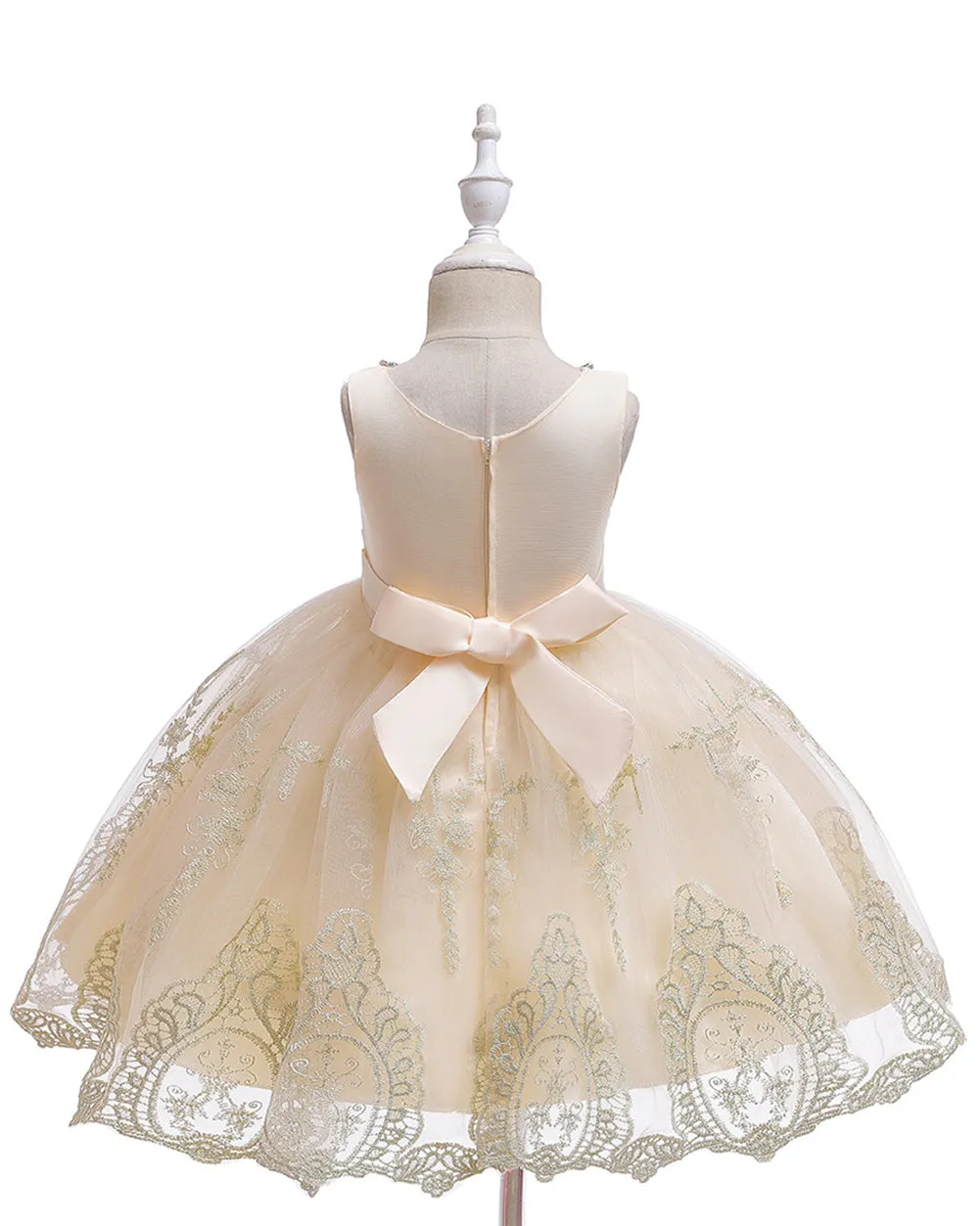 Girls Sleeveless Embroidered Wedding Dress Up Knee-length Pageant Dress