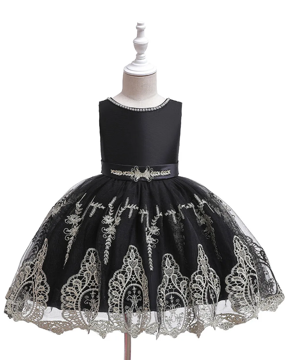 Girls Sleeveless Embroidered Wedding Dress Up Knee-length Pageant Dress