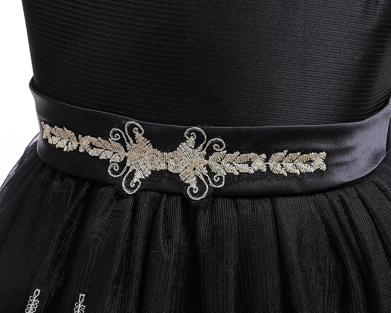 Girls Sleeveless Embroidered Wedding Dress Up Knee-length Pageant Dress