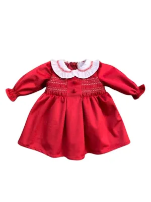 Girls Smocked Red Velvet Dress