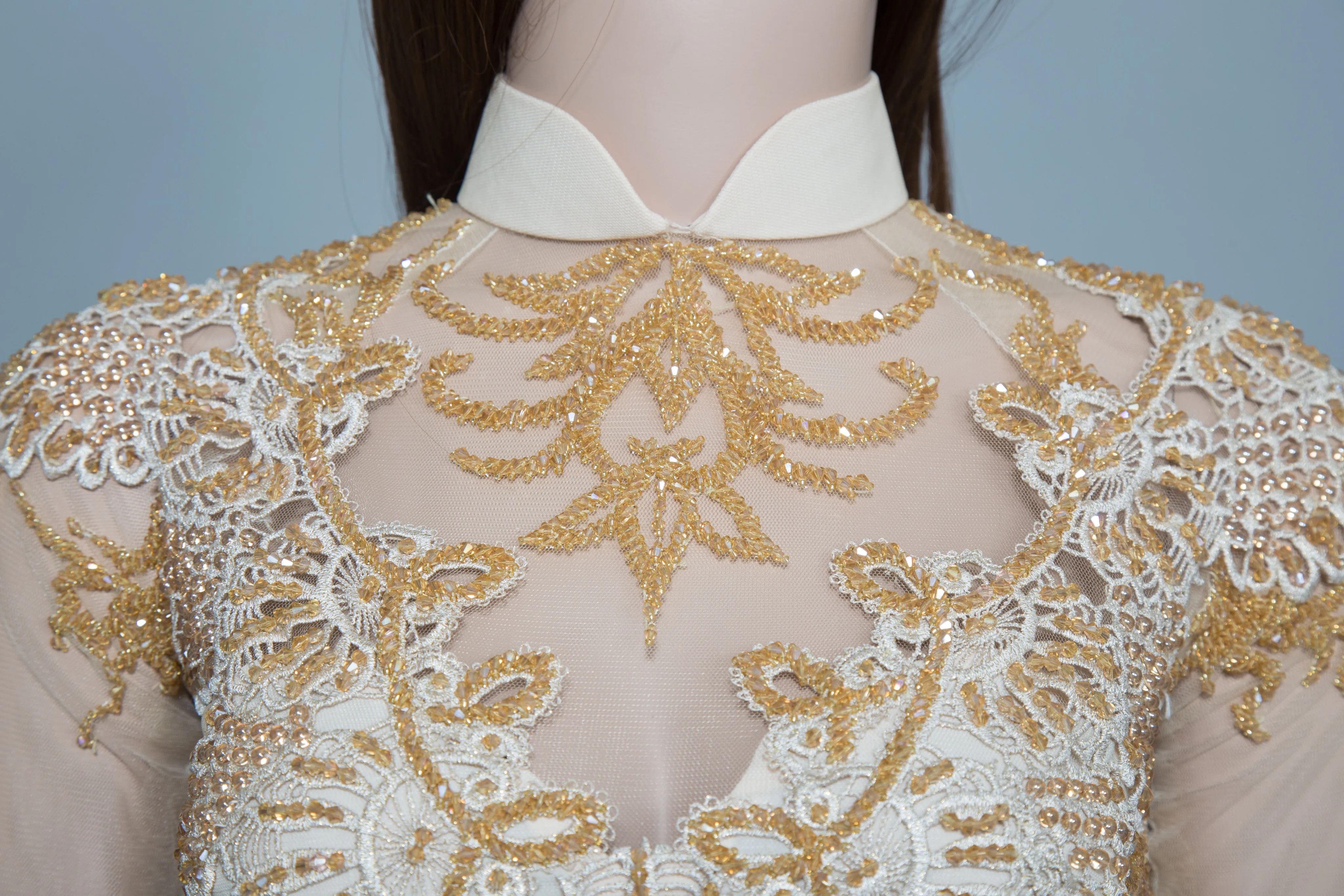 Gold Bridal Ao Dai | Vietnamese Bridal Dress with Embellishment (#HELGA)