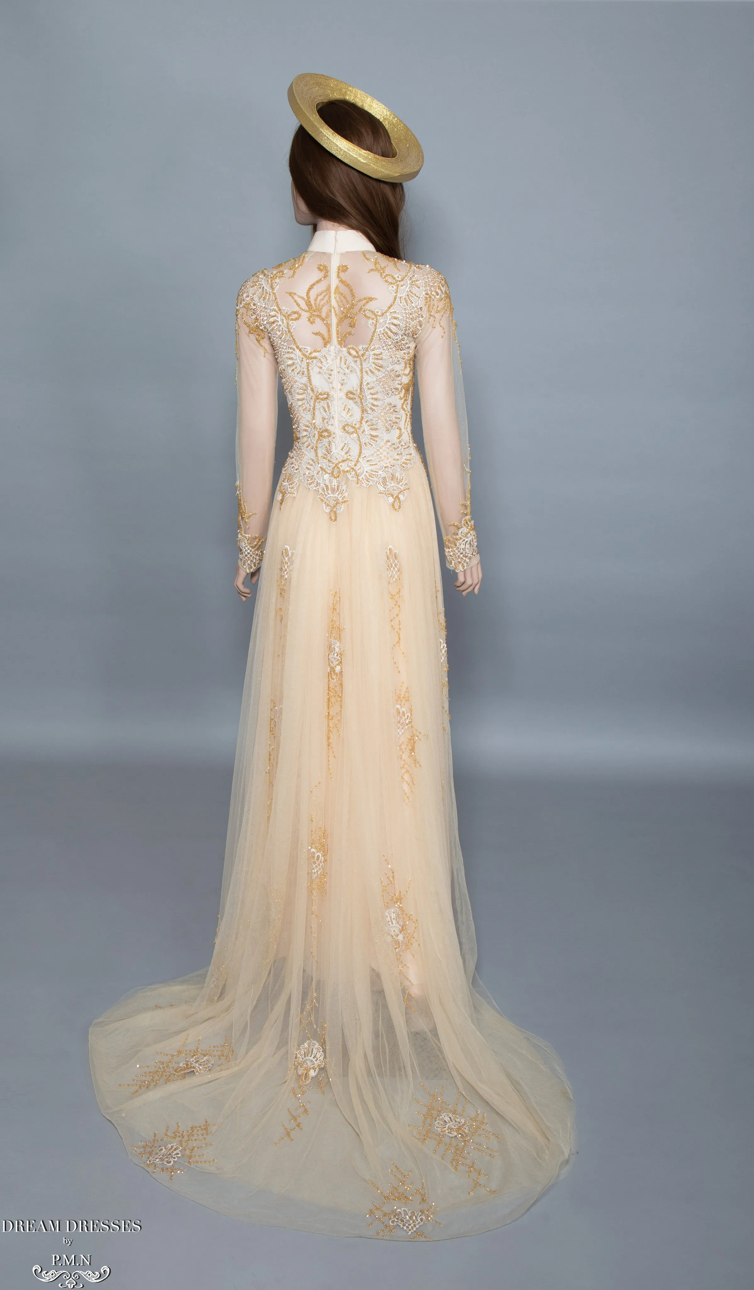 Gold Bridal Ao Dai | Vietnamese Bridal Dress with Embellishment (#HELGA)