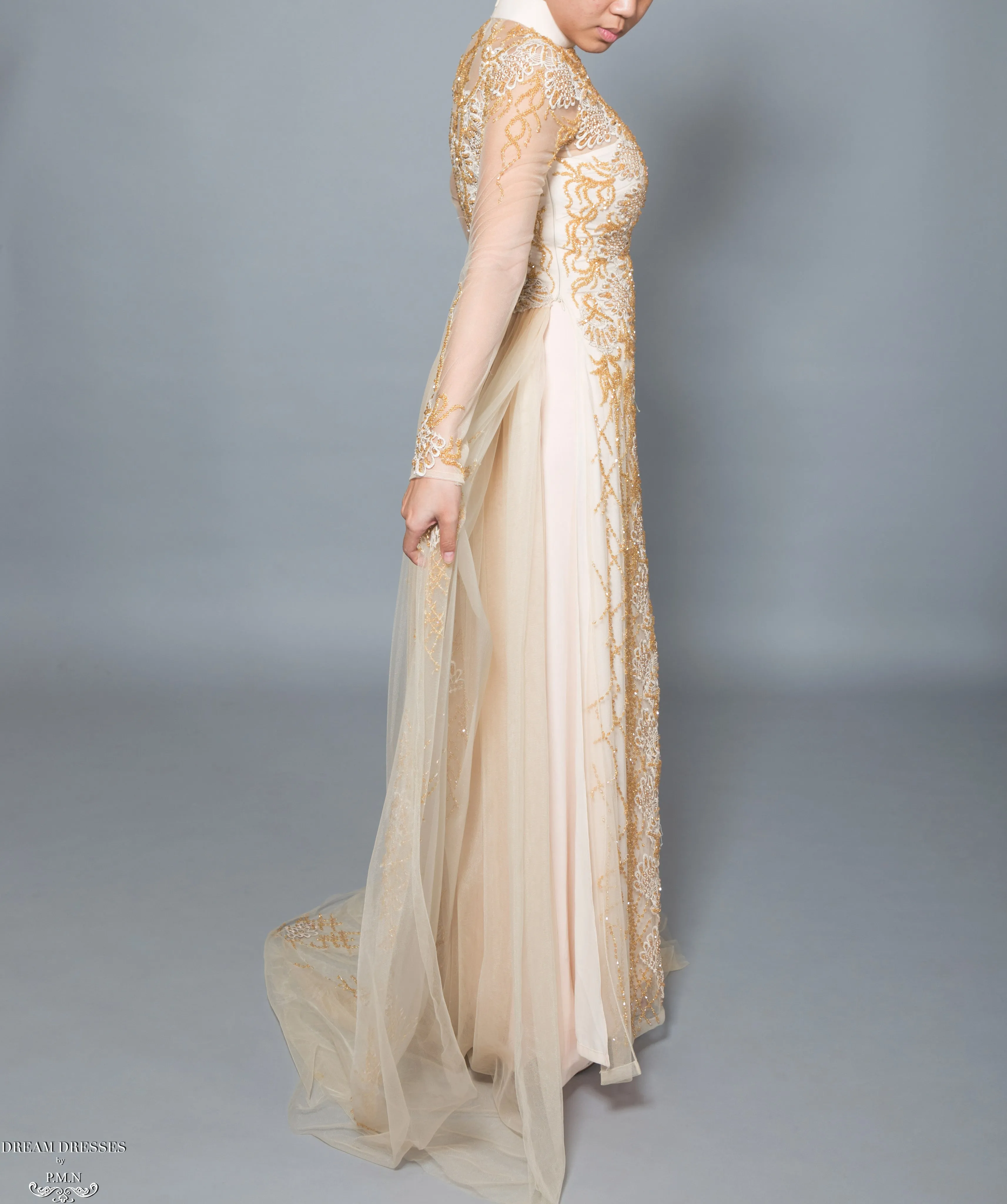 Gold Bridal Ao Dai | Vietnamese Bridal Dress with Embellishment (#HELGA)